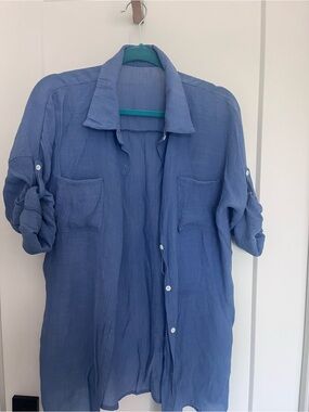 Lightweight Gauze Blue Button-Up Shirt